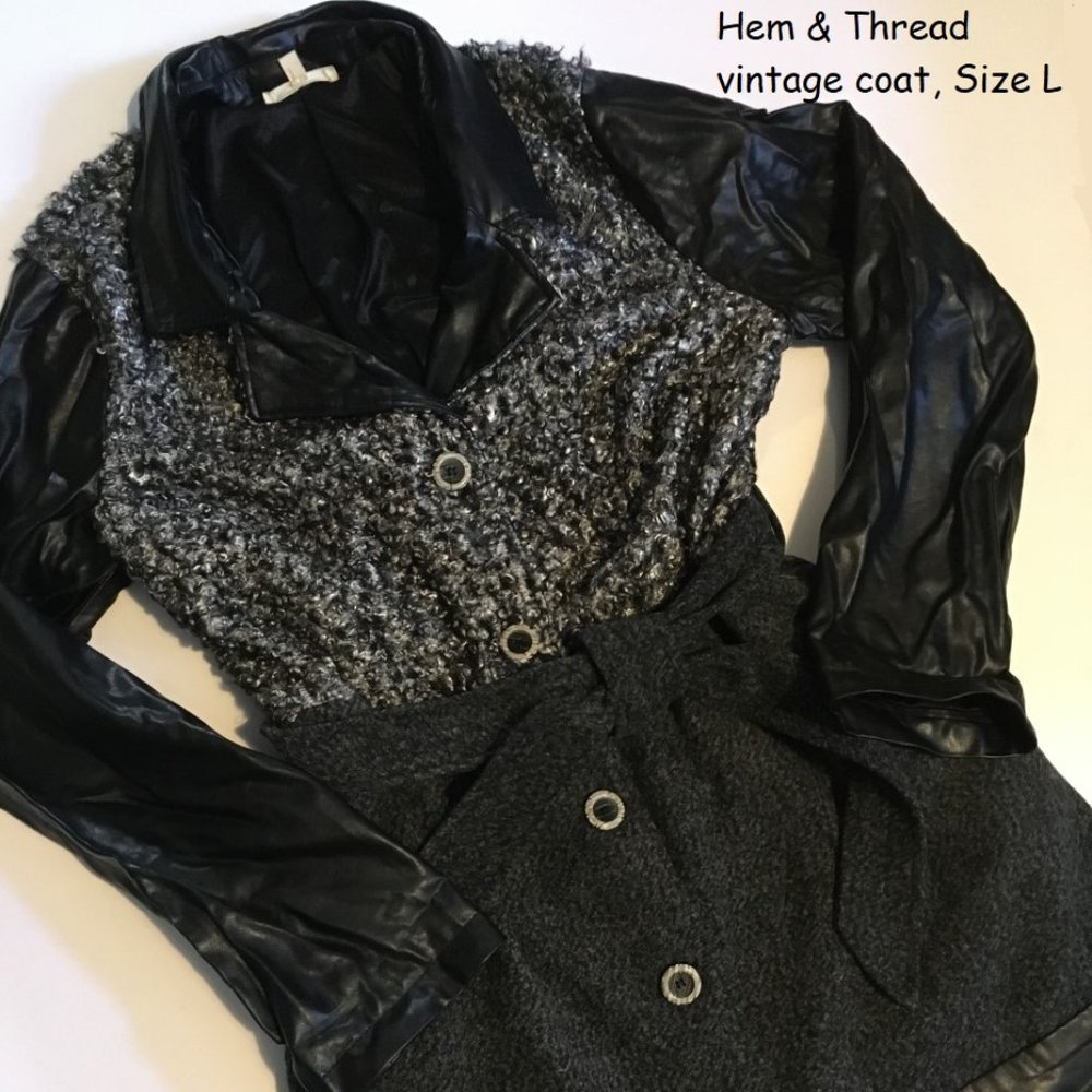Hem & Thread vintage wool and faux leather coat